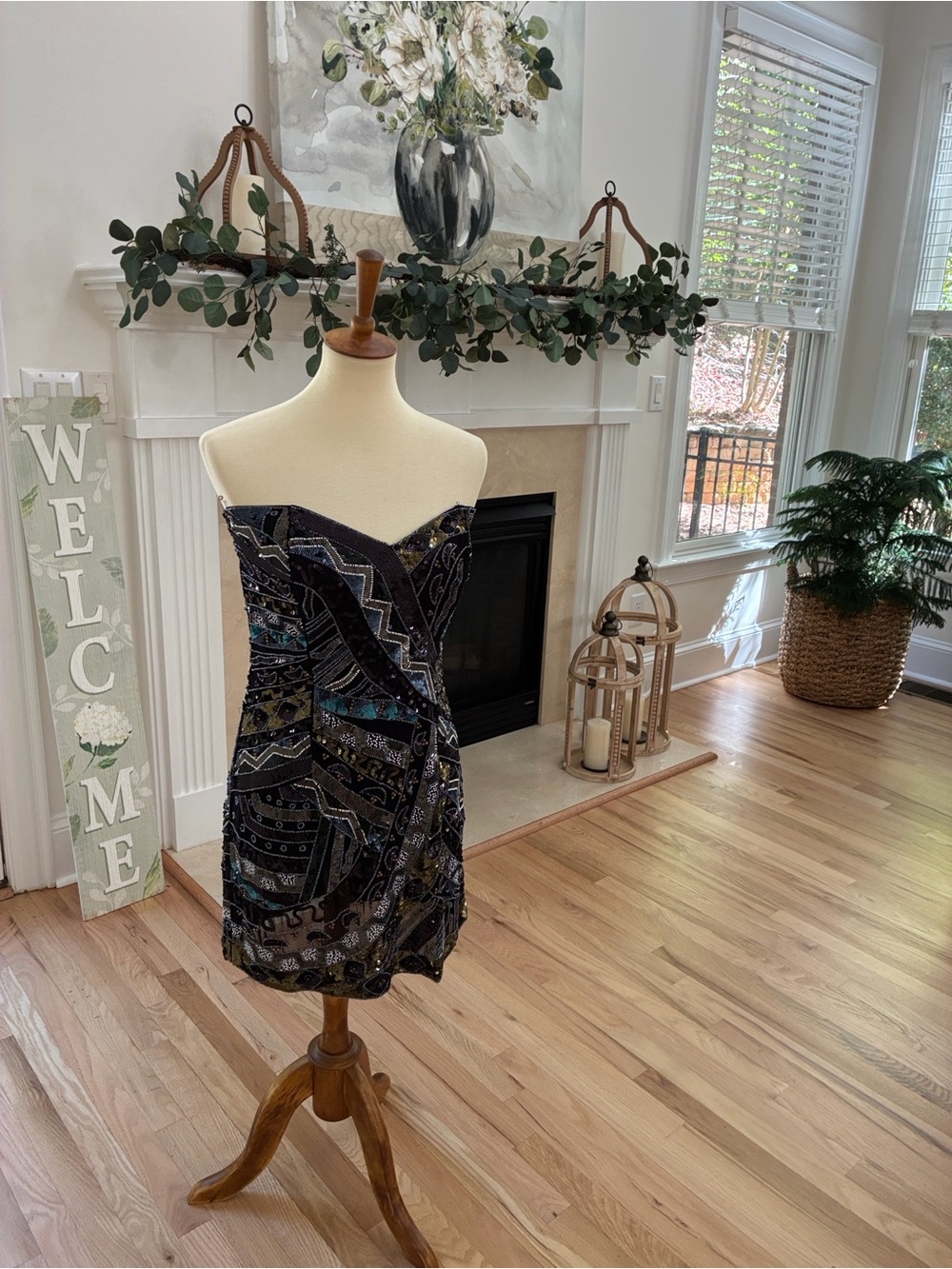 French Connection Black Beaded Dress